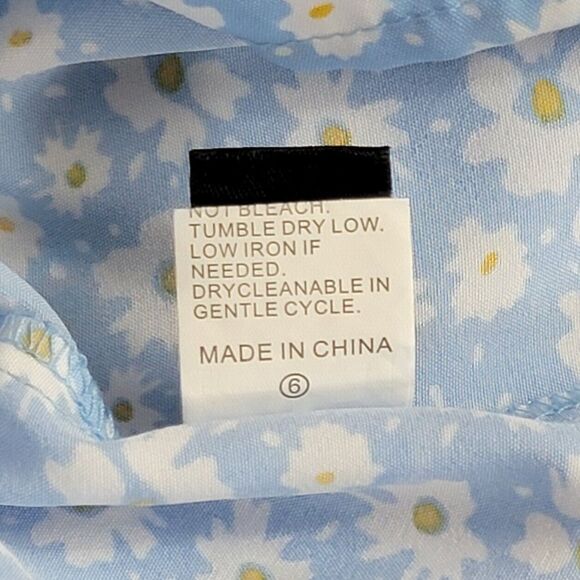 Shein Dress Womens Small / 4 Blue White Floral Sleeveless Pleated Ruffle Waist - Picture 10 of 10